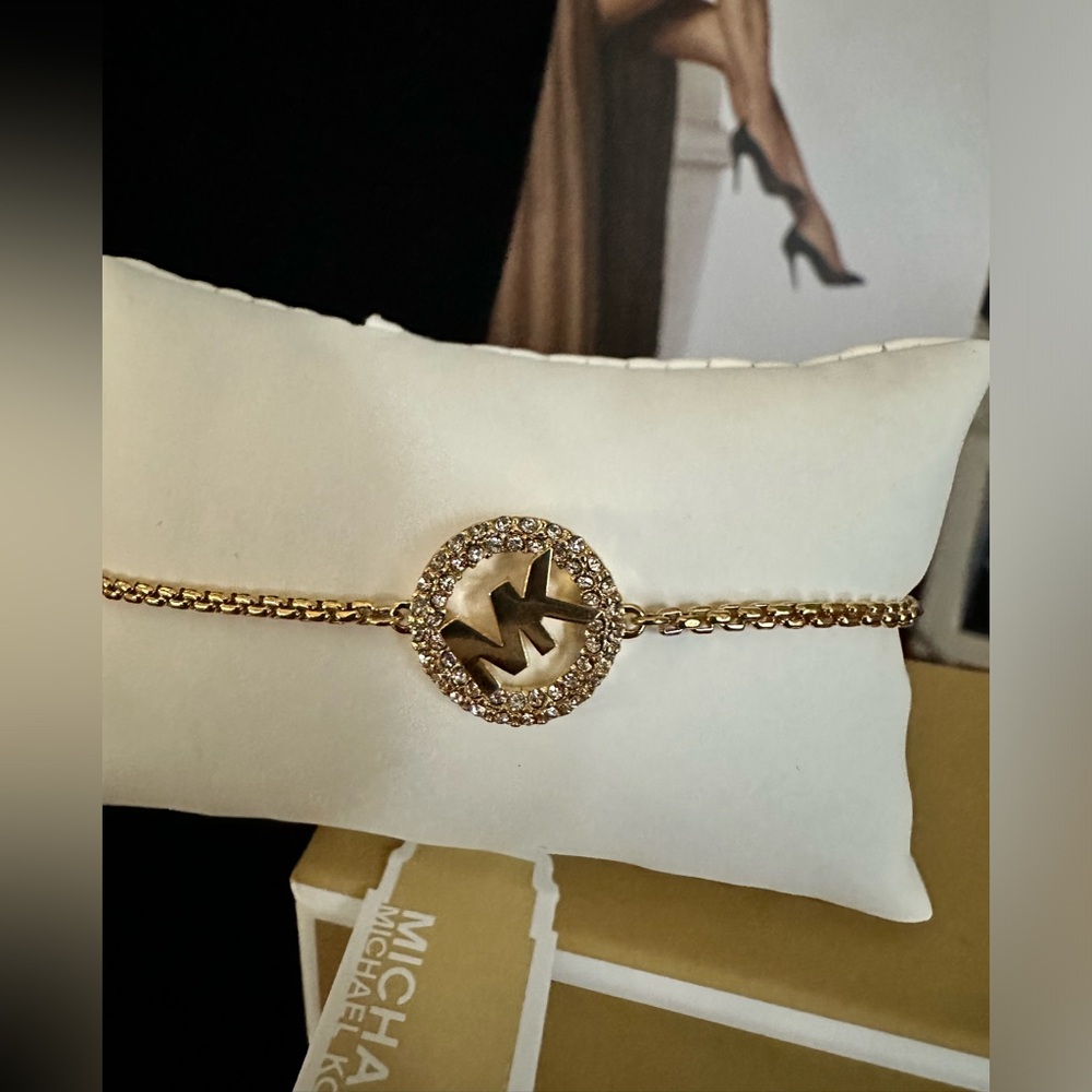 Michael Kors crystal MK logo Slider bracelet